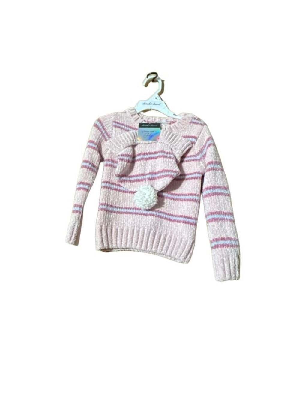 Derek Heart Girls Striped Pink Sweater With Matching Hat